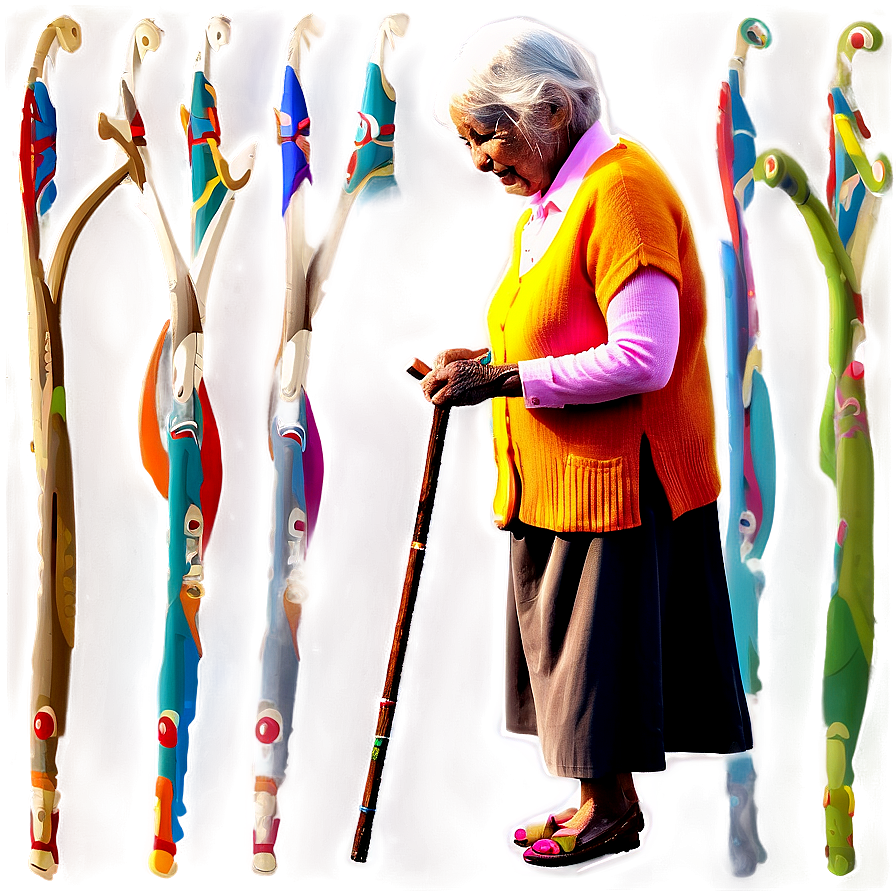 Old Woman With Walking Stick Png Bnd PNG