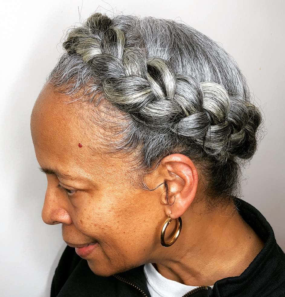 Older Black Woman Braided Gray Hair Wallpaper