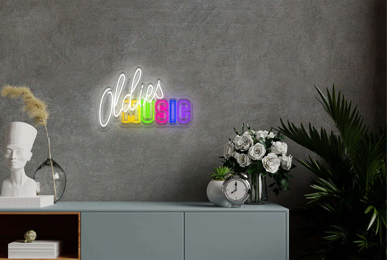 Oldies Music Neon Sign Wall Decor Wallpaper