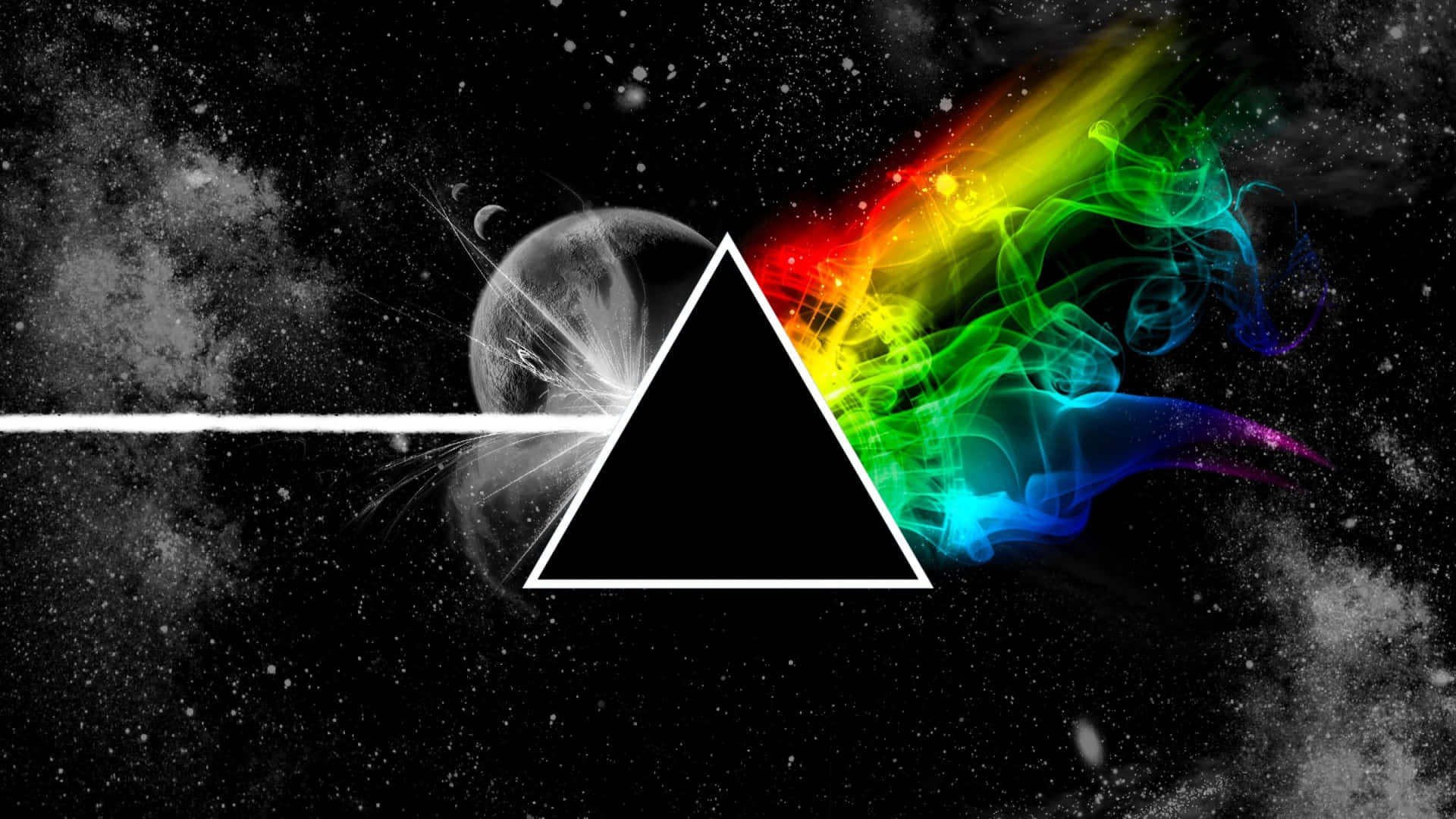 A Dark Side Of The Moon With Rainbow Smoke Coming Out Of It Wallpaper