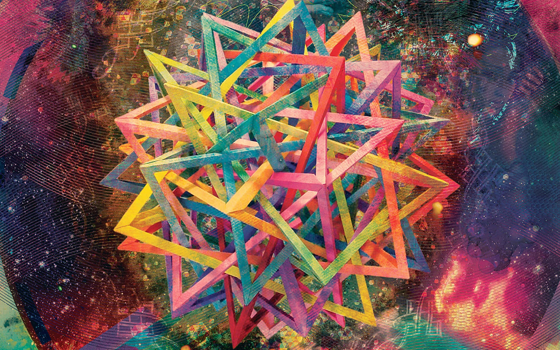 Et farverigtgeometrisk mønster i form af en stjerne Wallpaper