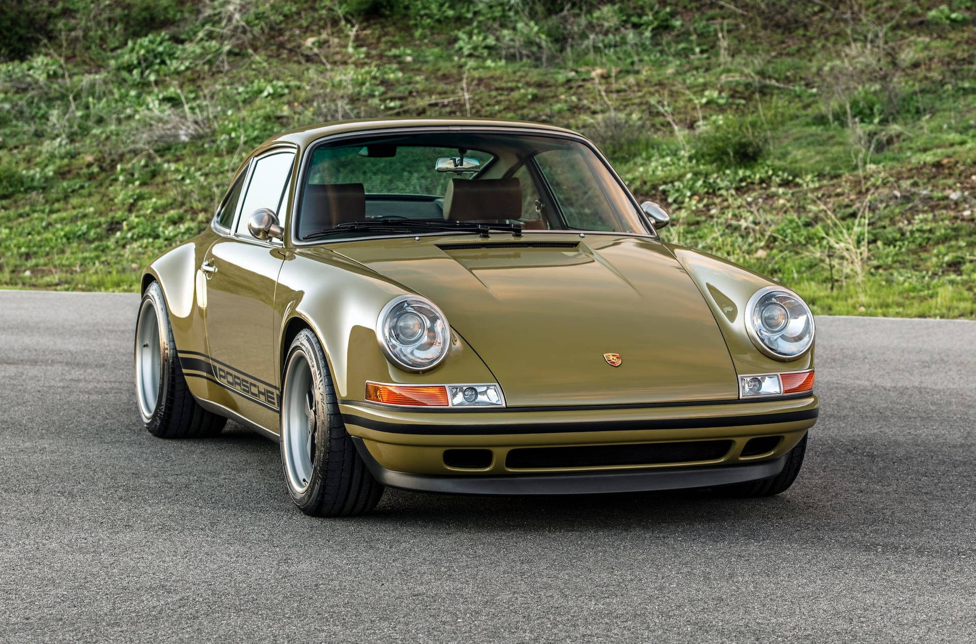 The Exquisite Olive-Brown Singer Porsche Showcased in its Full Glory Wallpaper