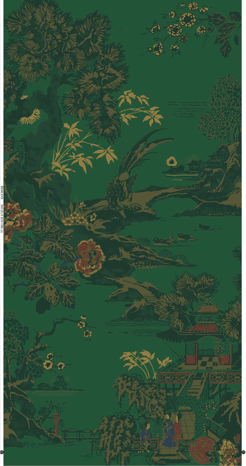 Olive Green Asian Garden Print Wallpaper