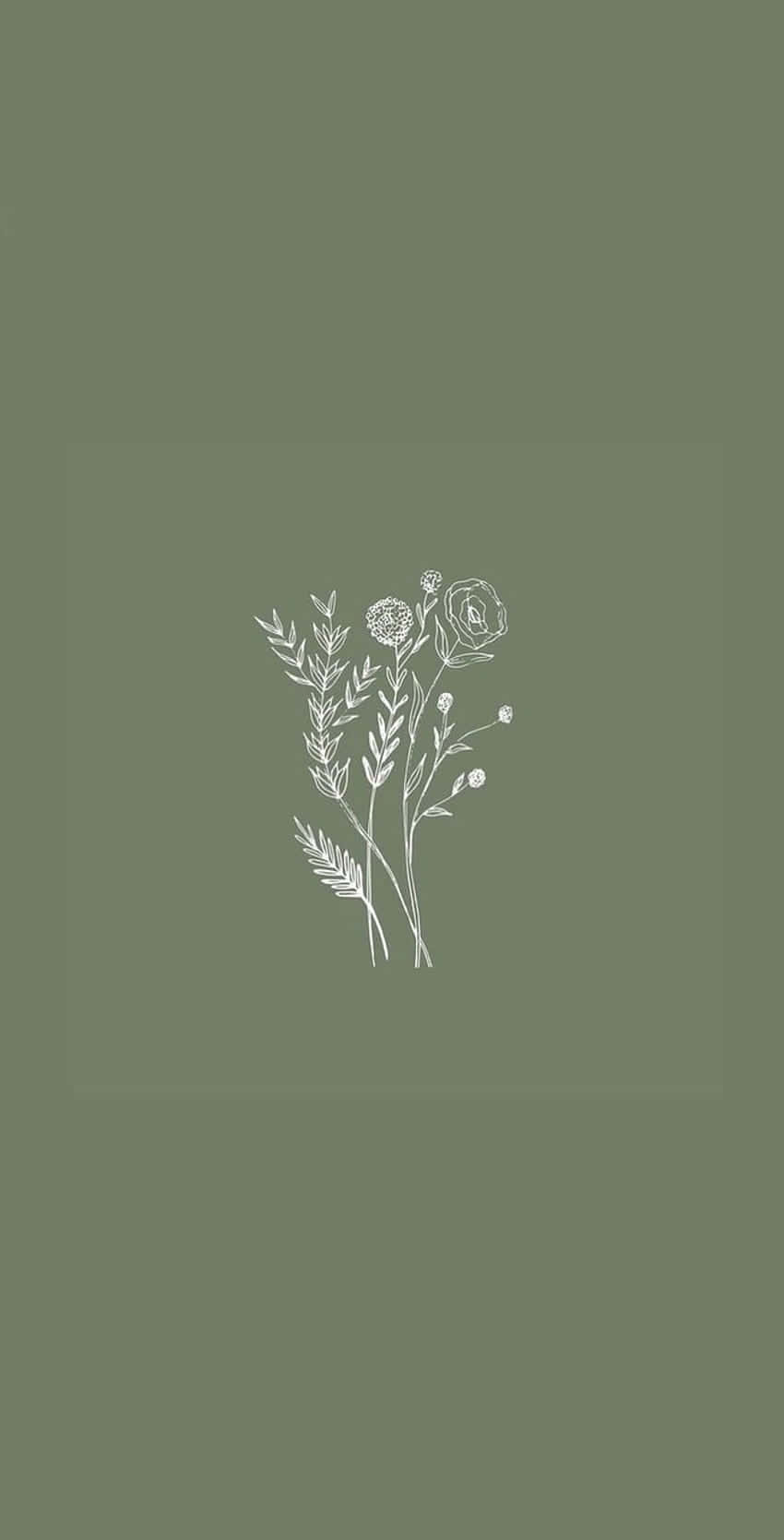 Minimalistischeblumenkunst Auf Olivgrünem Hintergrund