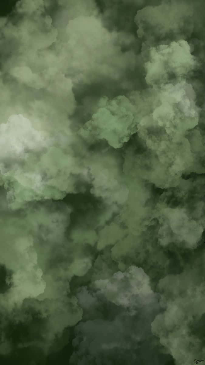 Hintergrundin Olivgrün Mit Minimalistischem Wolken-design.