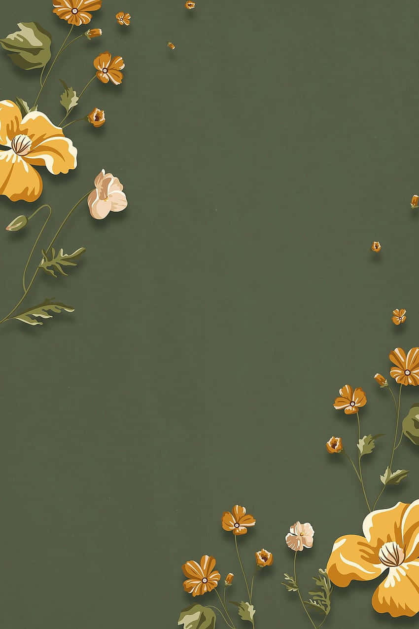 Olive Green Floral Aesthetic Wallpaper
