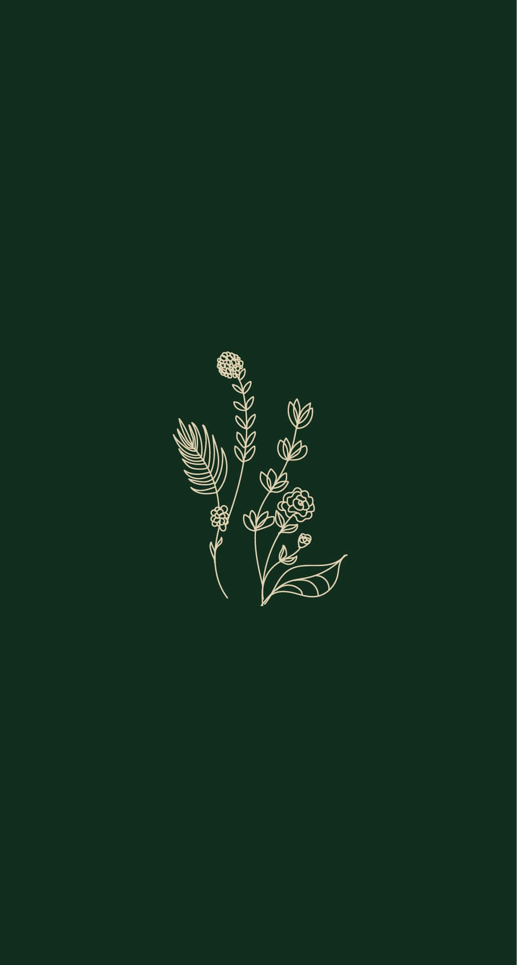 Olive Green Floral Illustration Wallpaper