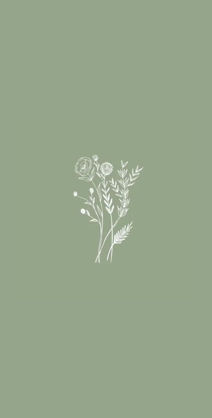 Olive Green Floral Sketch Wallpaper Wallpaper