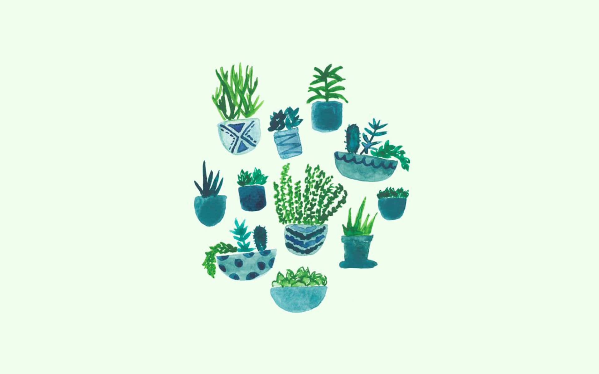 Olive Greenaesthetic Desktop Plant Doodles Wallpaper