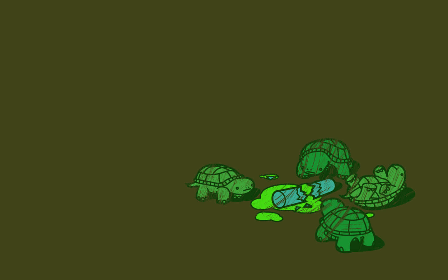 Ästhetischeolive Grün Desktop-hintergründe Mit Schildkröten Wallpaper