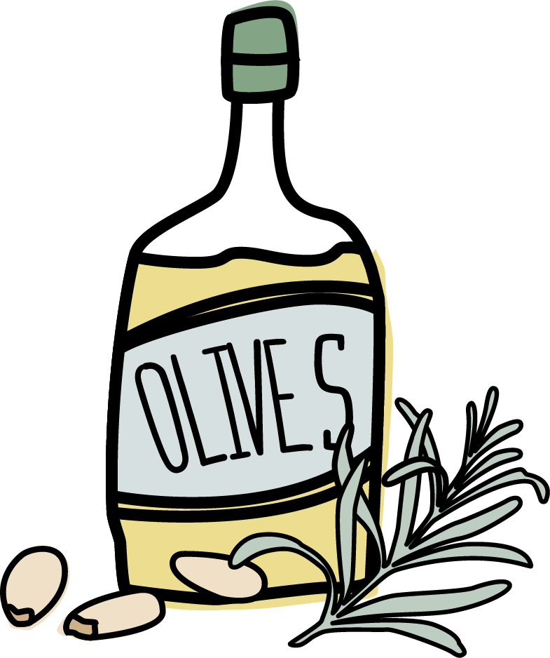Olive Oil Bottleand Rosemary Sketch PNG