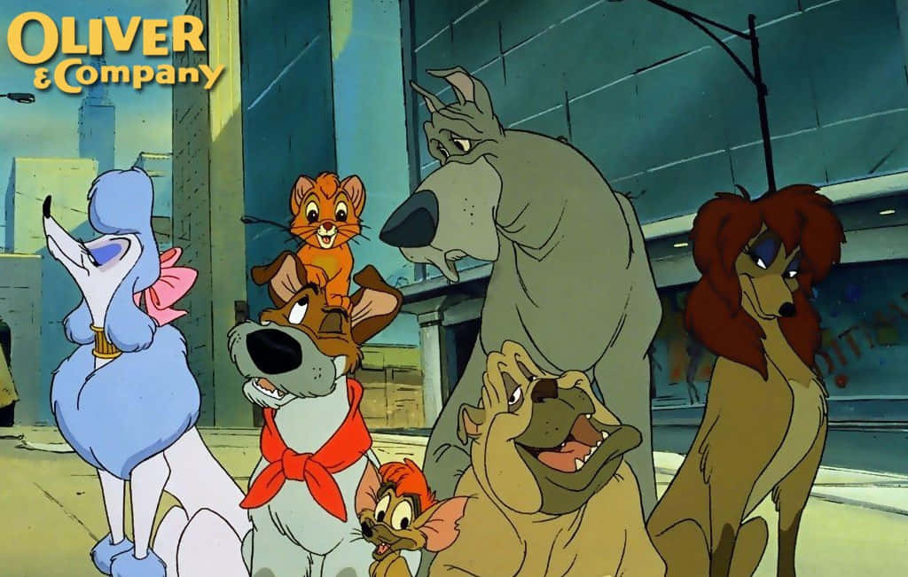 A heartwarming moment between pals from the animated film Oliver and Company Wallpaper