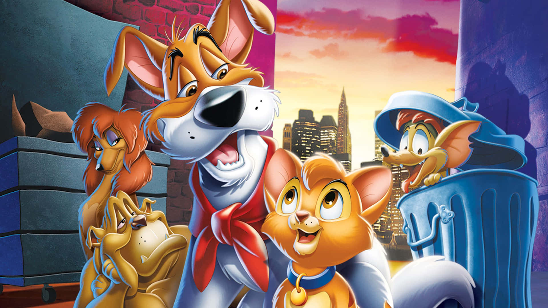 Oliver and Company enjoying their adventure in the city Wallpaper