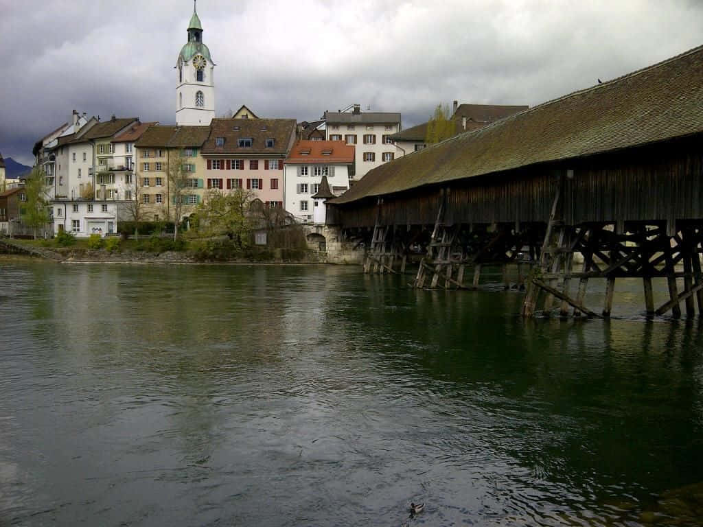 Olten Switzerland Riverfront View Wallpaper