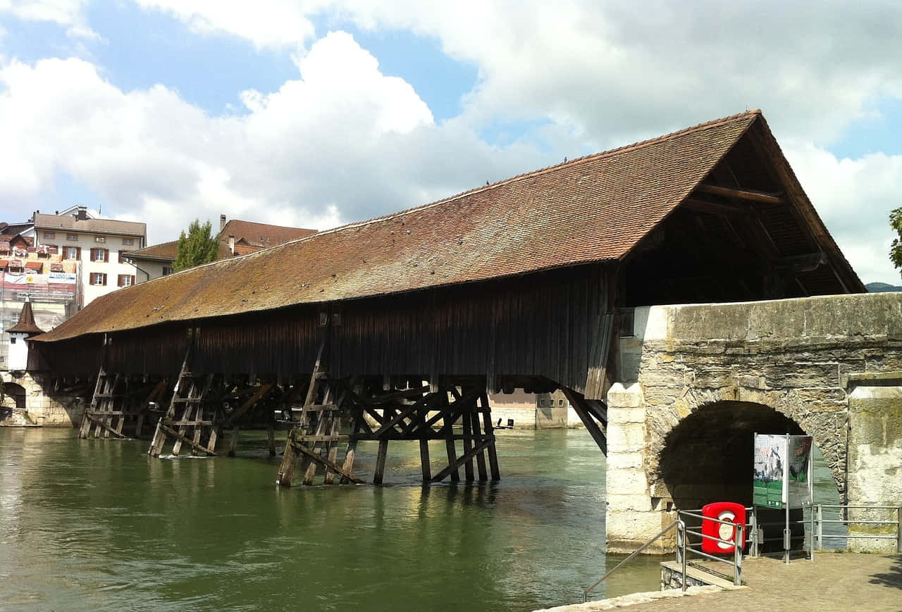 Olten Wooden Bridge Across River Wallpaper