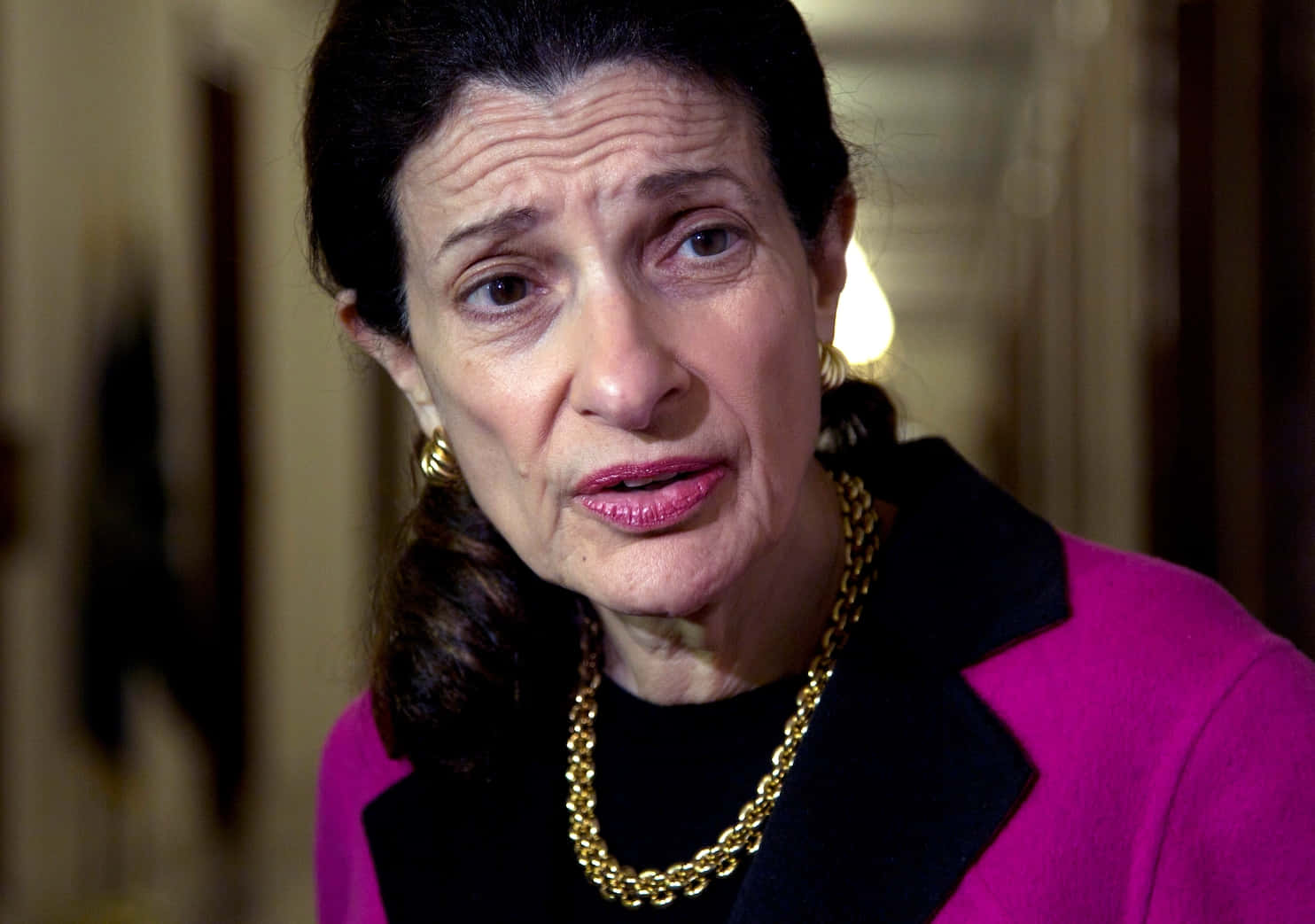 Olympia Snowe With Concerned Look Wallpaper