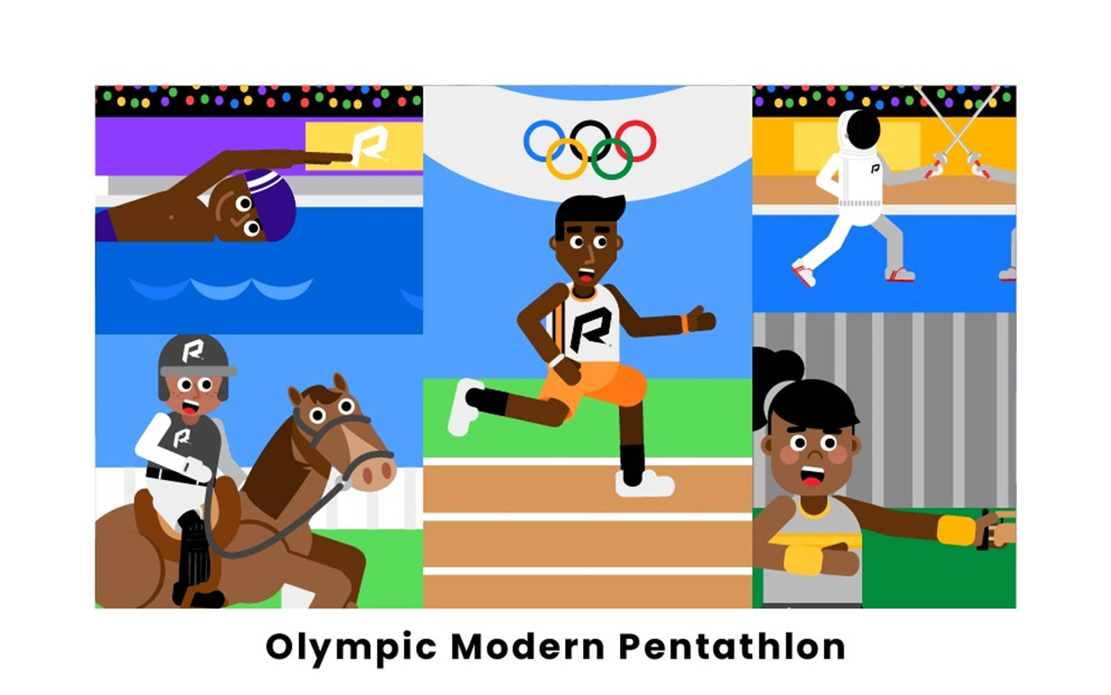 Arteen Forma De Caricatura De Pentatlón Moderno De Los Juegos Olímpicos. Fondo de pantalla