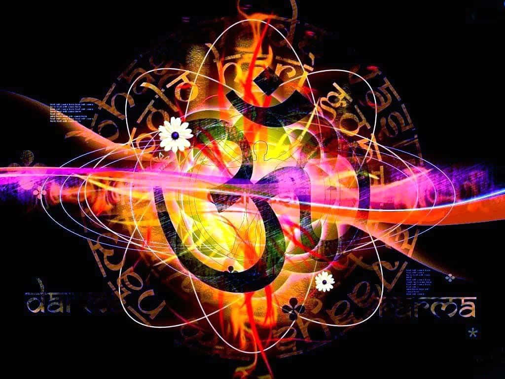 Om Symbol on a Vibrant Cosmic Background