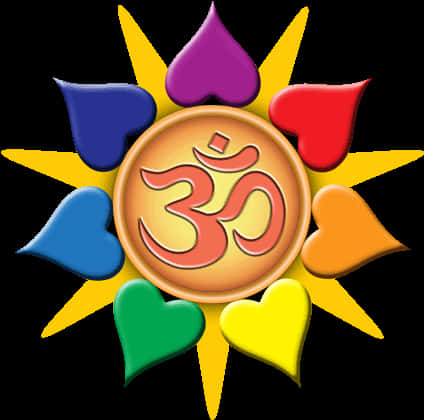 Om Symbolwith Colorful Heartsand Sun Rays PNG