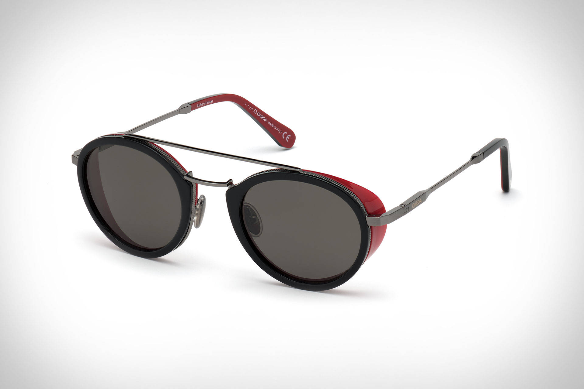 Omega Round With Black Red Frames Sunglasses Wallpaper