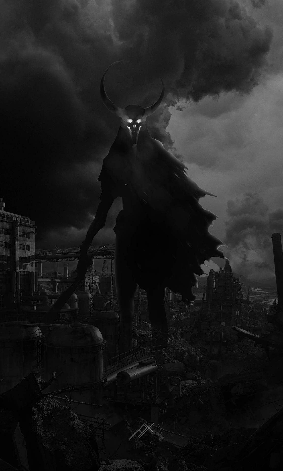 Ominous Apocalyptic Creature Black-And-White Wallpaper
