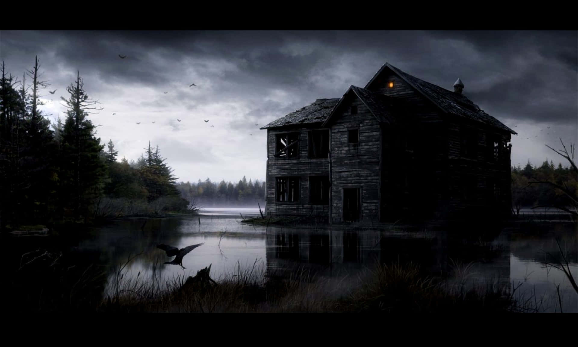 Ominous House Surrounded With Water Wallpaper