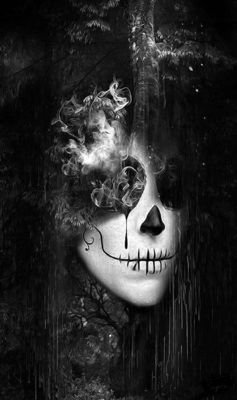 Ominous Sugar Skull In Black And White Wallpaper