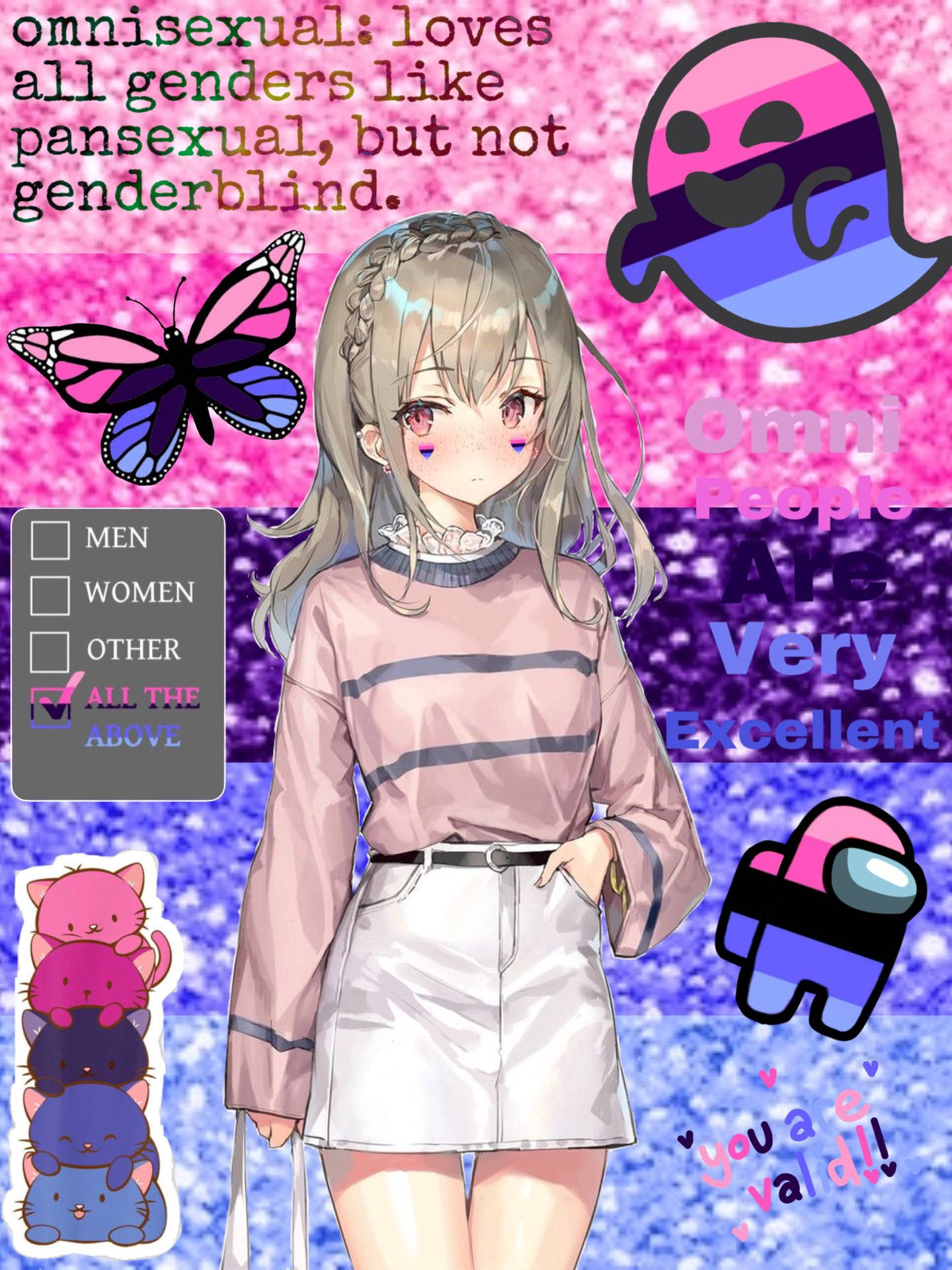 En pige med en pink nederdel og en sommerfugl Wallpaper
