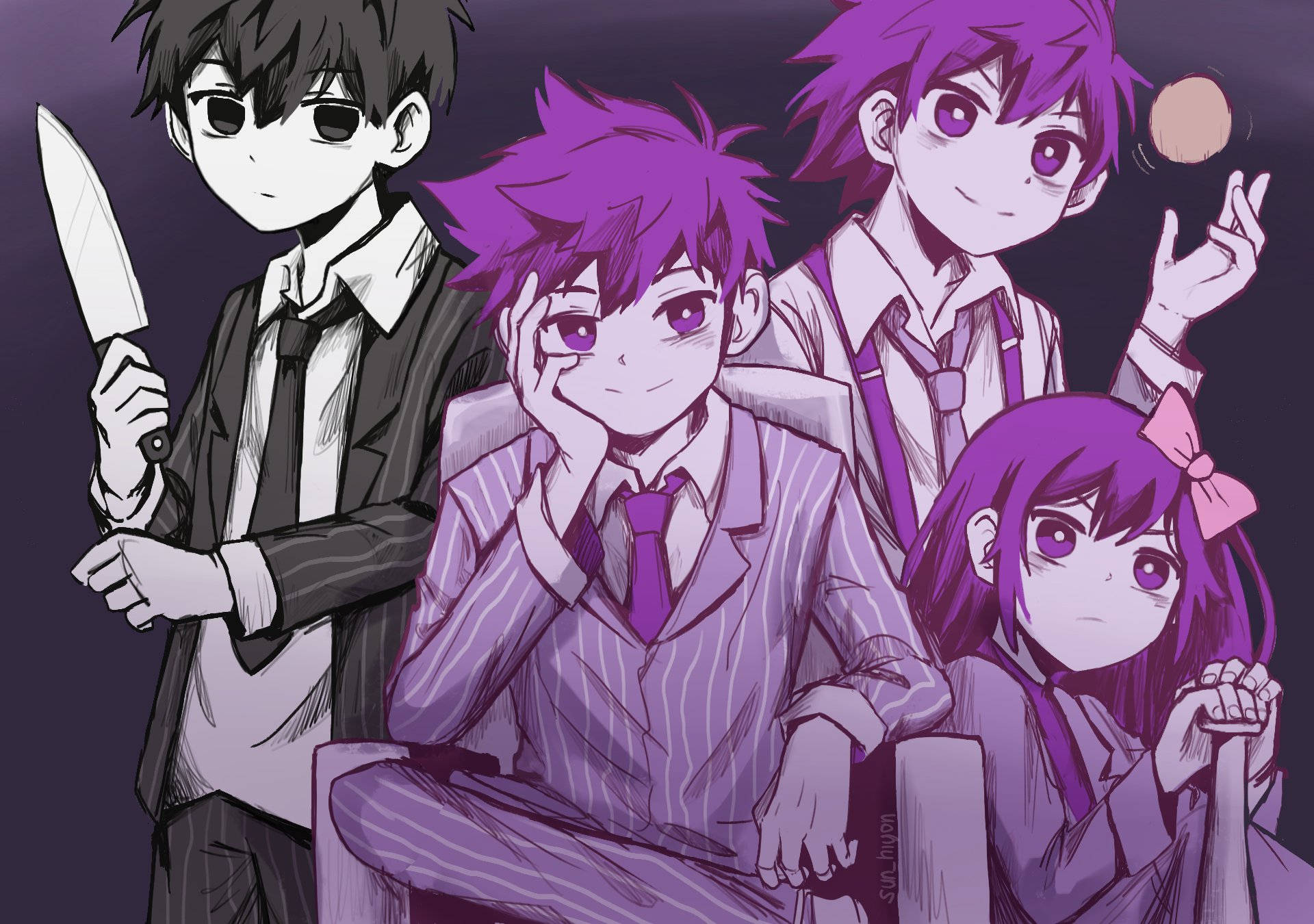Omori Beside Purple-colored Friends