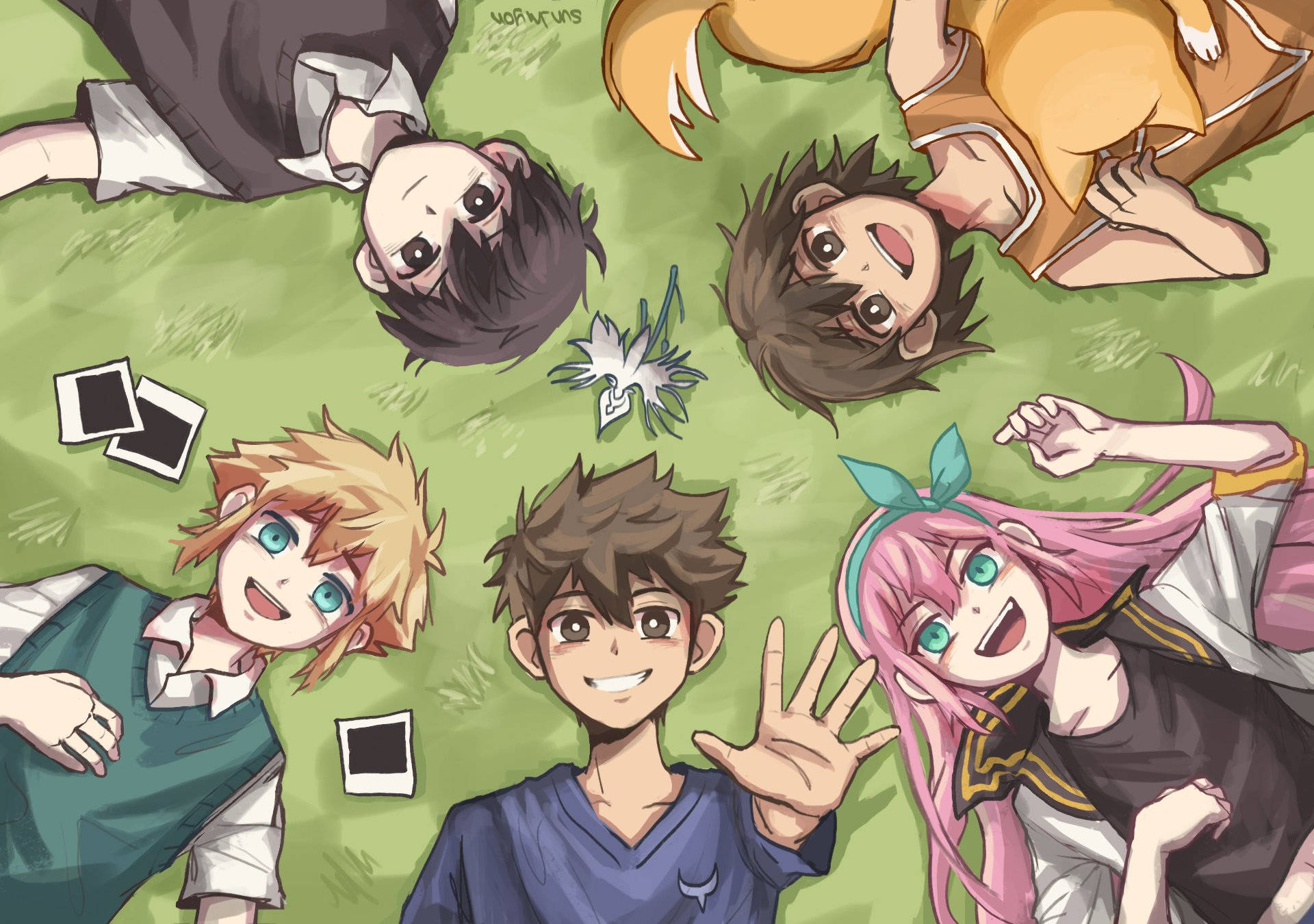 Omori Characters Lying On Grass Wallpaper