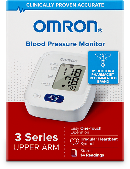 Omron3 Series Upper Arm Blood Pressure Monitor Packaging PNG