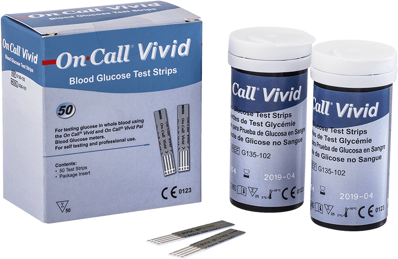 On Call Vivid Blood Glucose Test Strips Packaging PNG