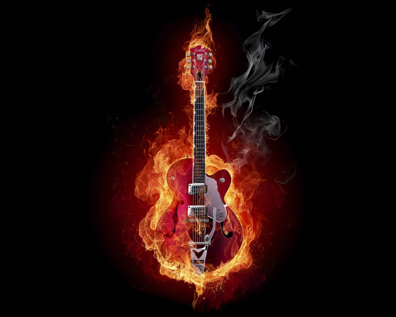 On Fire Red Electric Guitar
