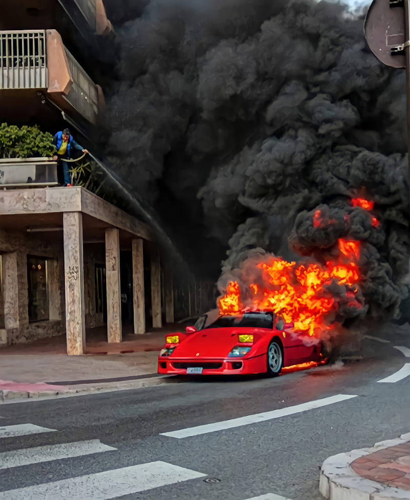 On Fire Red Sports Car