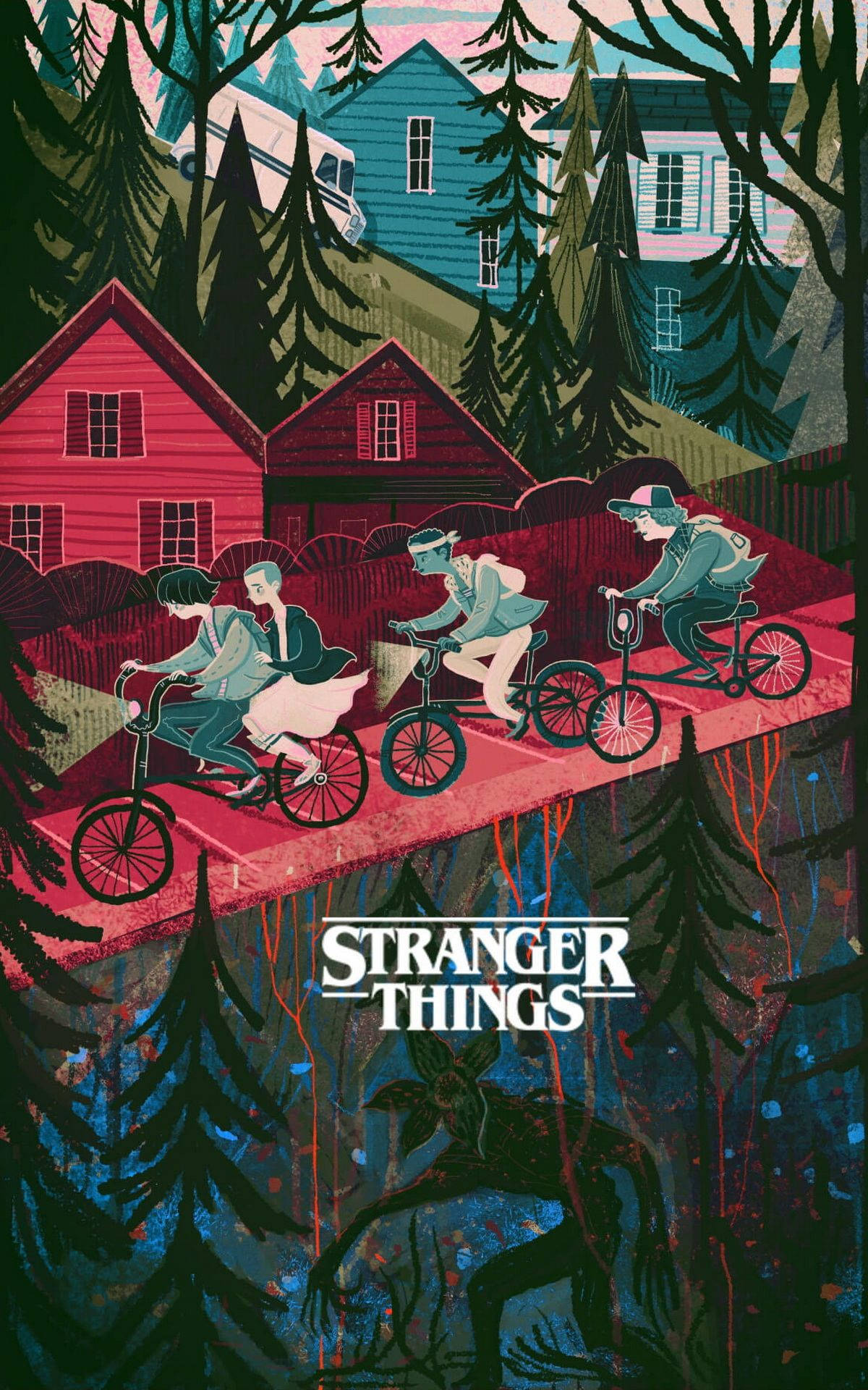 Wallpaperpå Deras Cyklar Stranger Things Telefonbakgrundsbild Wallpaper