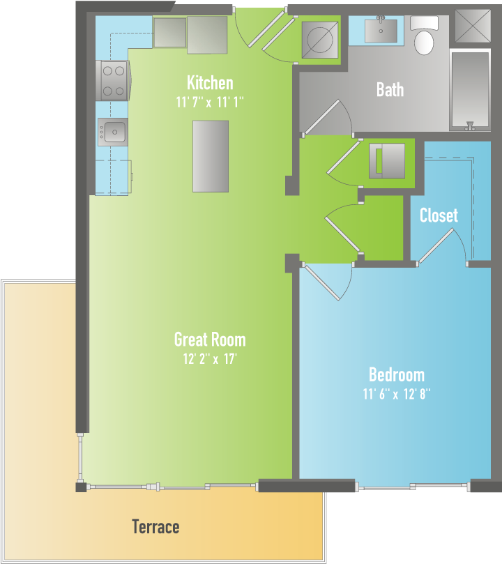 One Bedroom Apartment Floor Plan PNG