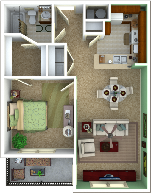 One Bedroom Apartment Layout3 D PNG