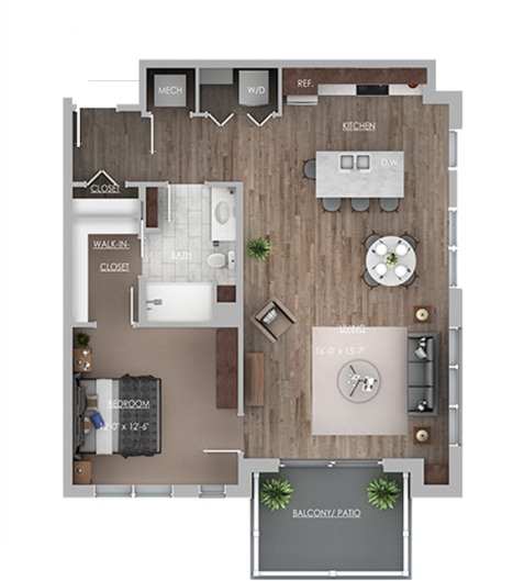 One Bedroom Apartment875sqft Floor Plan PNG