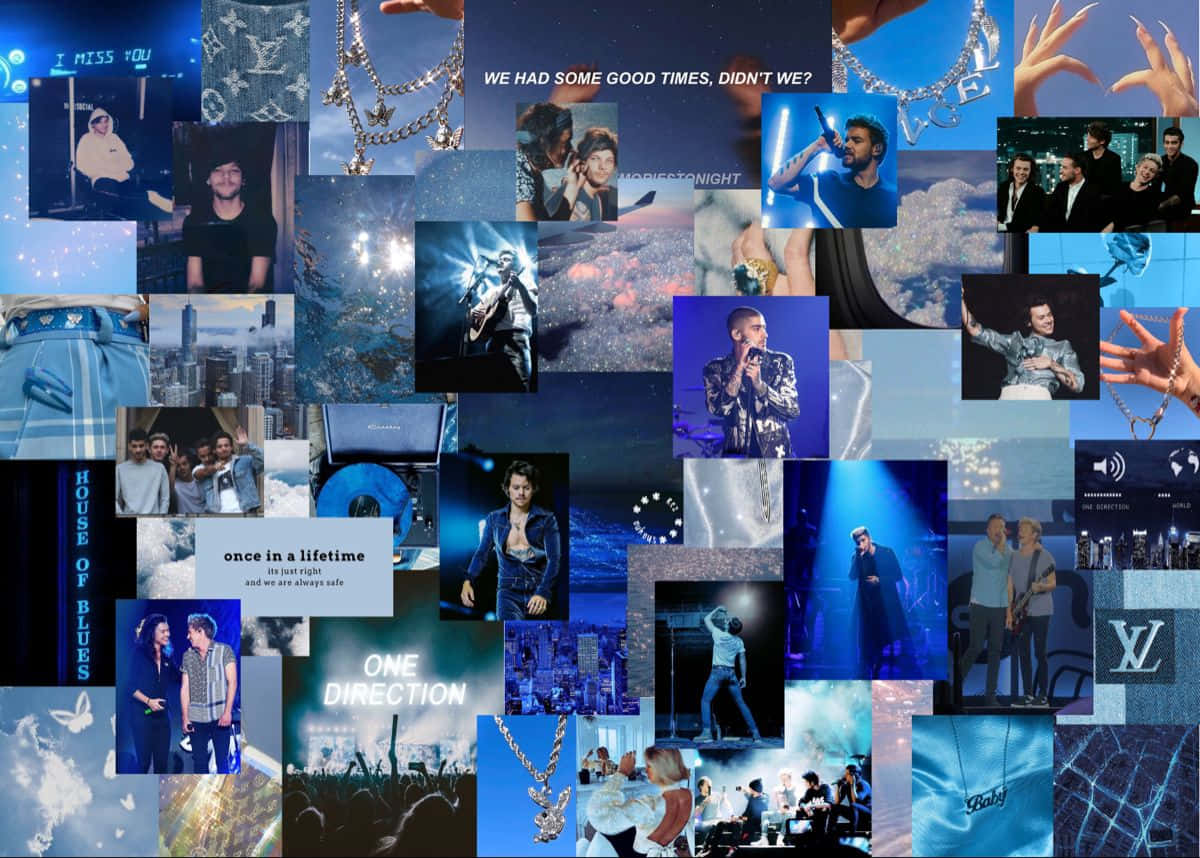 Collage af billeder af mennesker i blå nuancer. Wallpaper