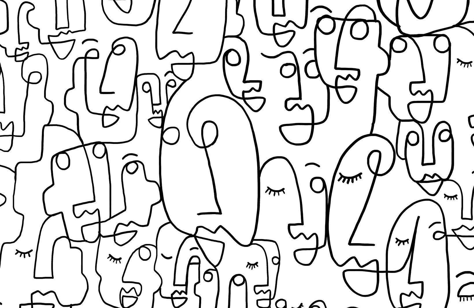 Einzelnelinie Zeichnet Abstrakte Gesichter. Wallpaper