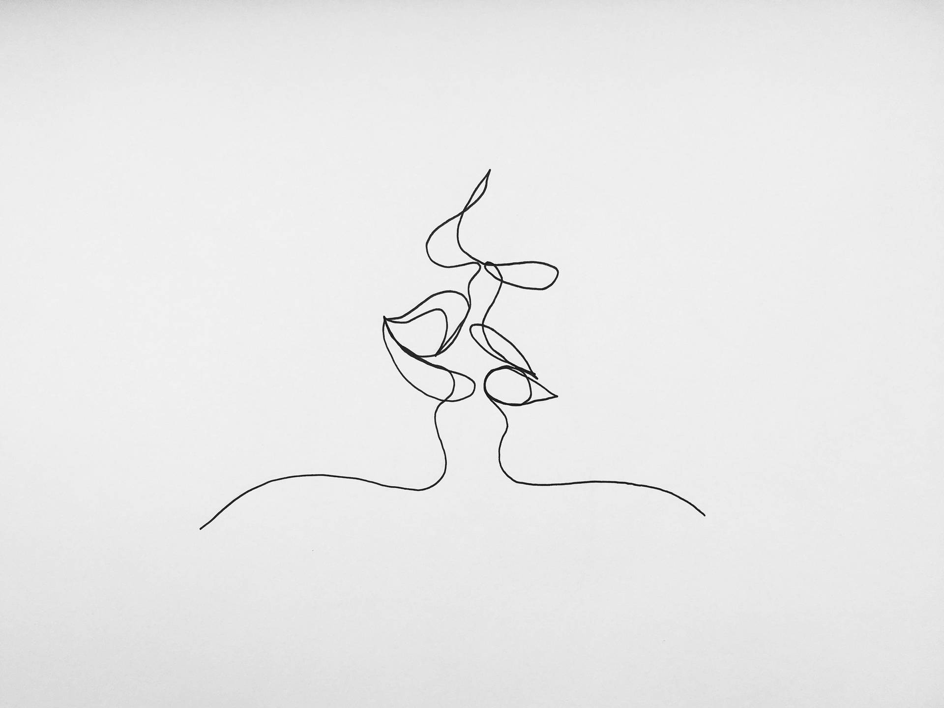 One Line Drawing Lips Almost Kissing Wallpaper