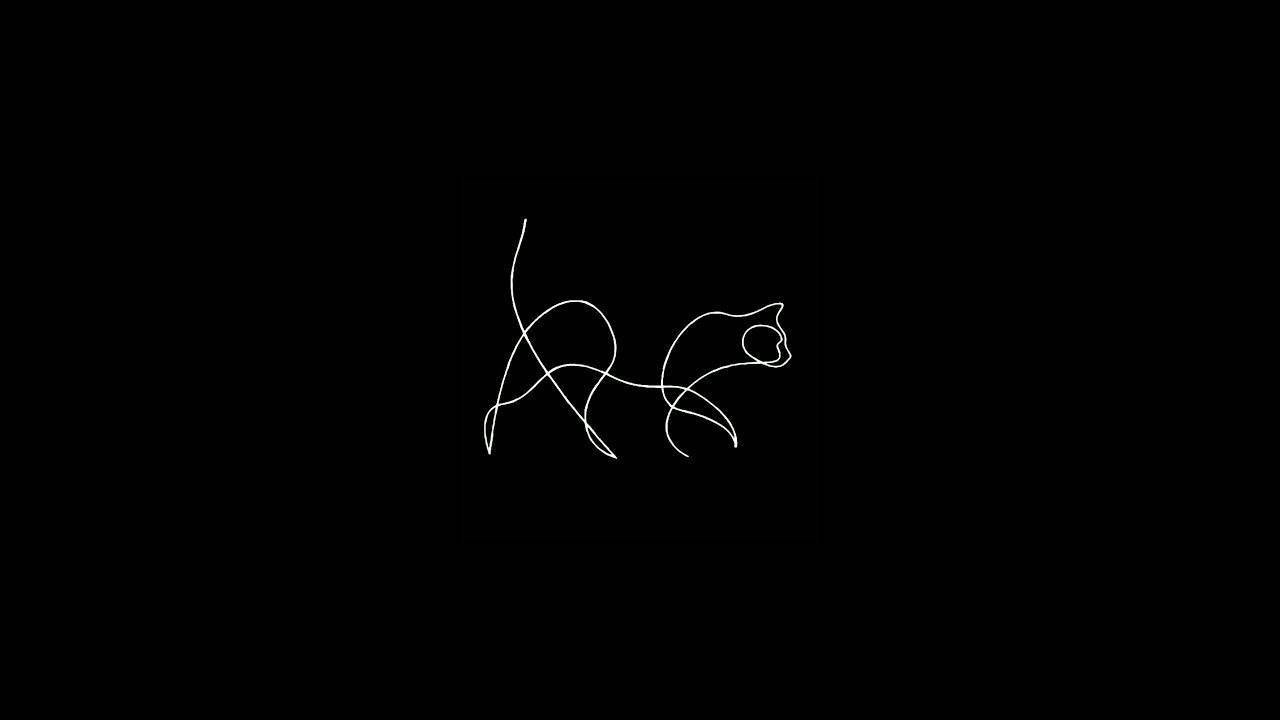 En linje tegning af en kat, der danser på et laserlys. Wallpaper