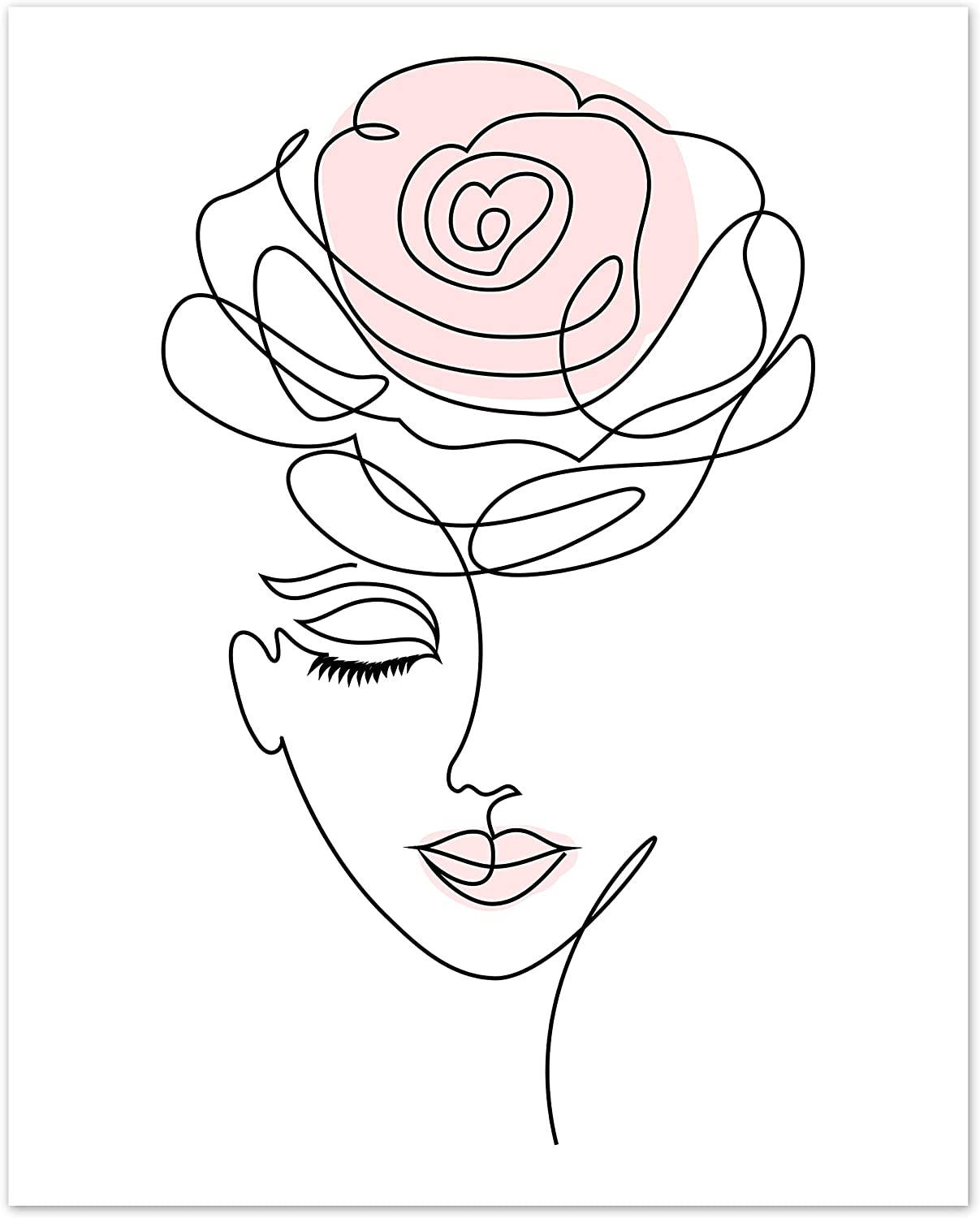 Desenhode Uma Linha De Uma Mulher Com Uma Rosa Como Papel De Parede Para Computador Ou Celular. Papel de Parede