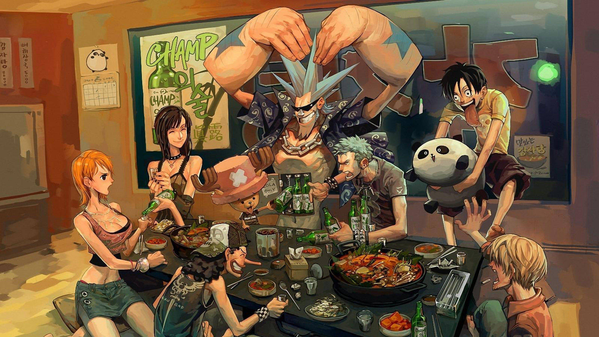 One Piece 4k Characters Drinking Wallpaper