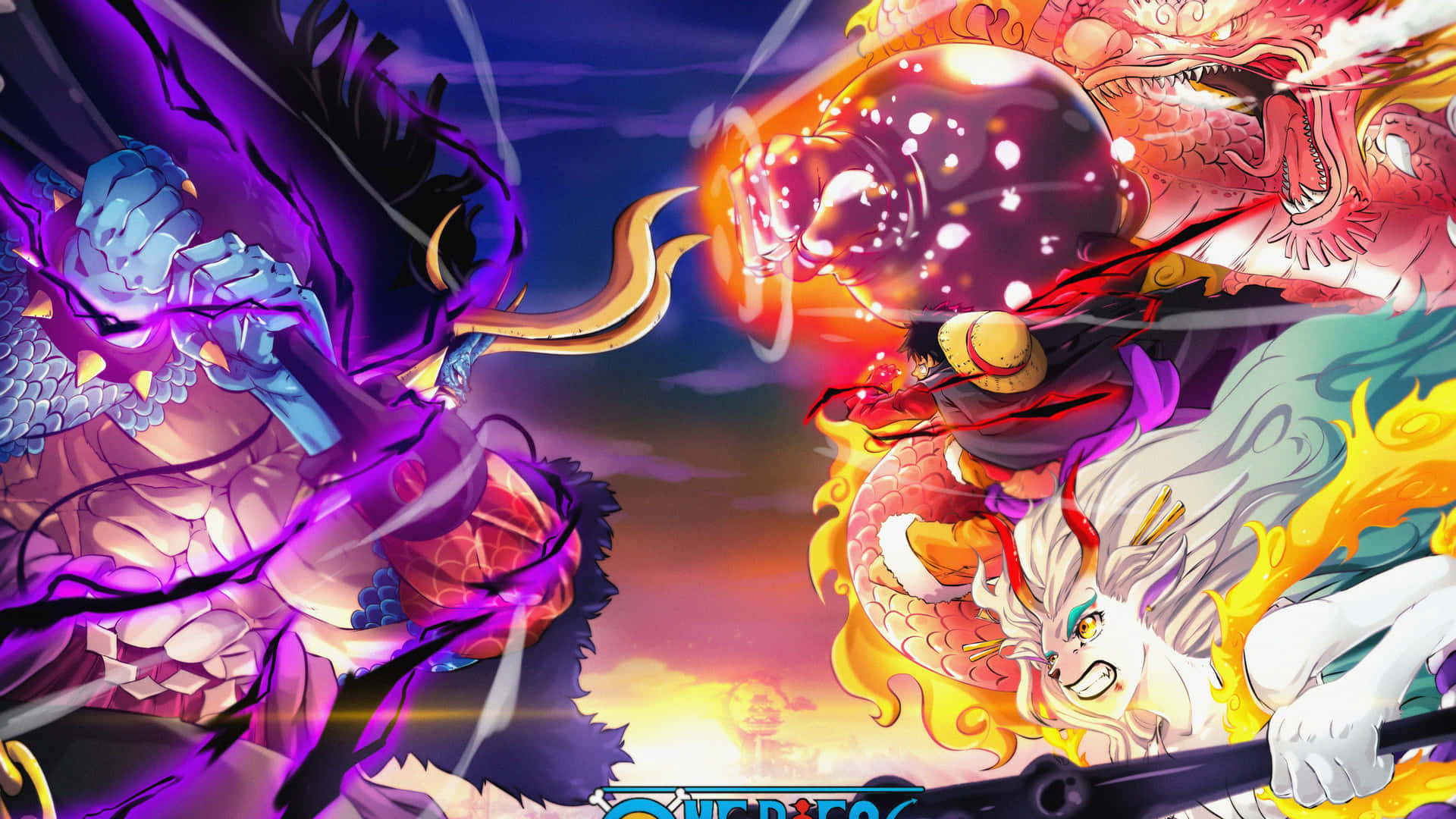Onepiece Monster Fighting 5k - Lucha De Monstruos De One Piece En 5k. Fondo de pantalla
