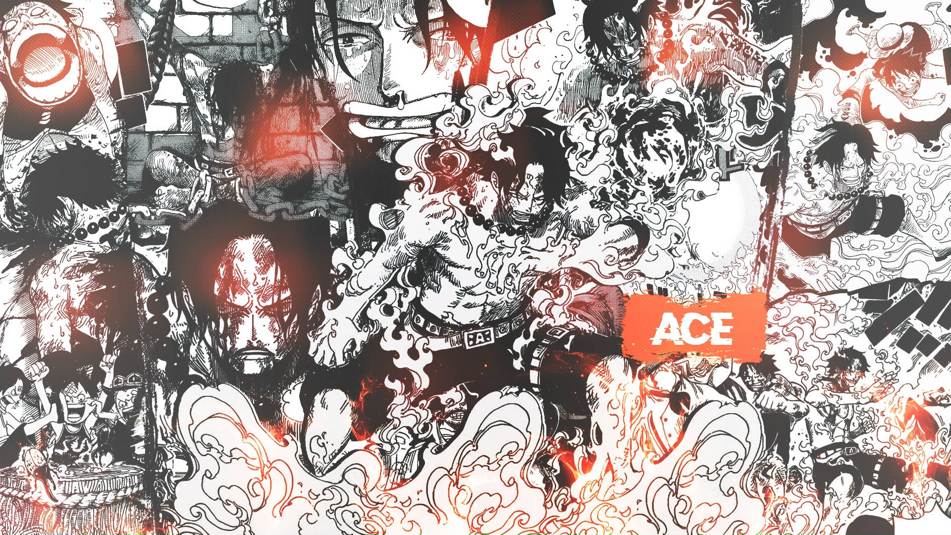 One Piece Ace Greyscale Poster Wallpaper