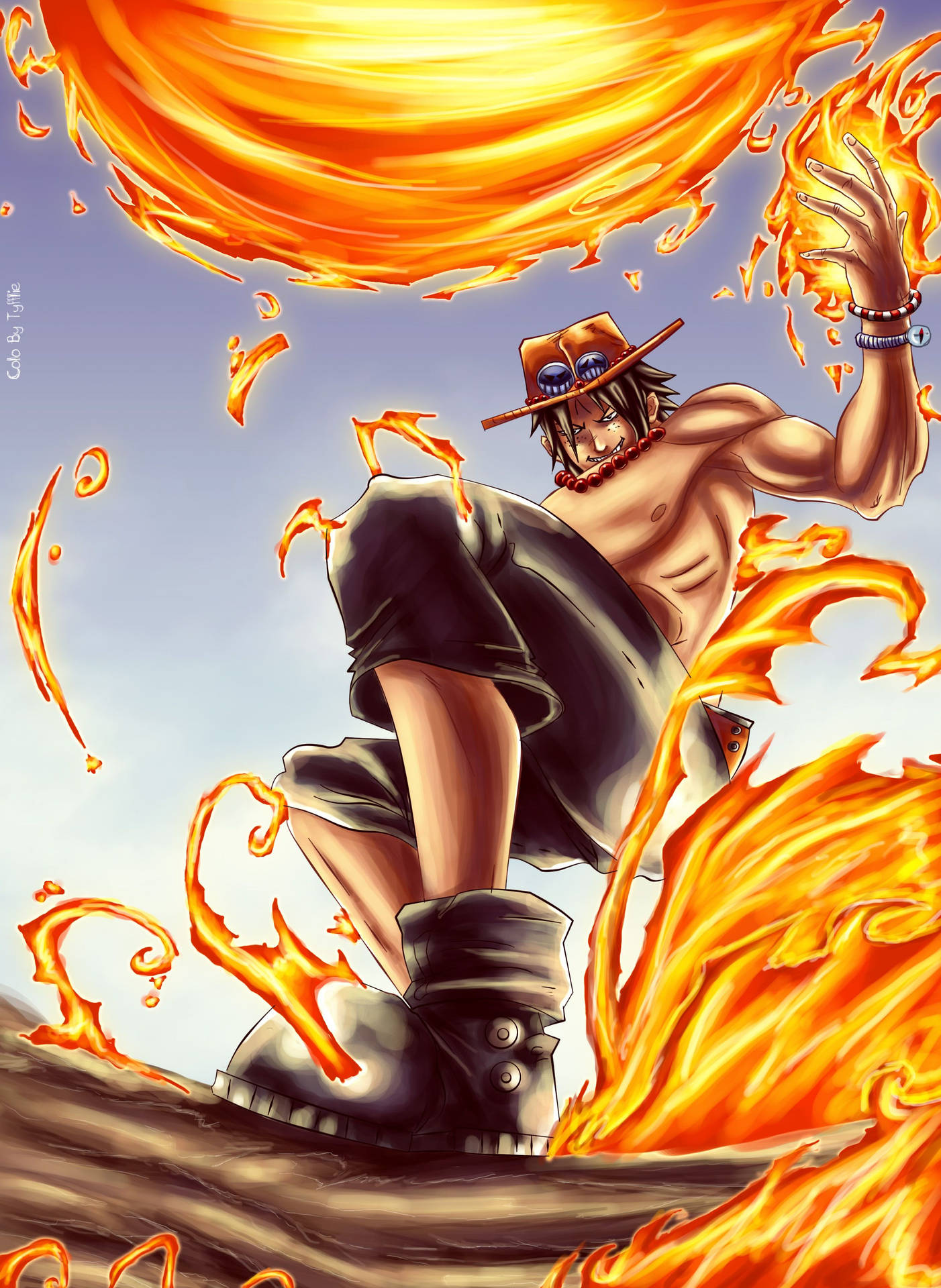 One Piece Ace With Flames Wallpaper