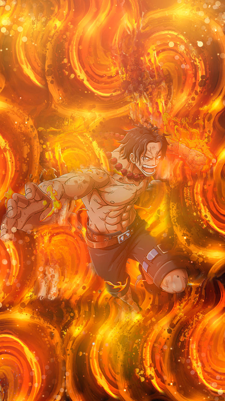One Piece Ace With Glowing Fire Wallpaper