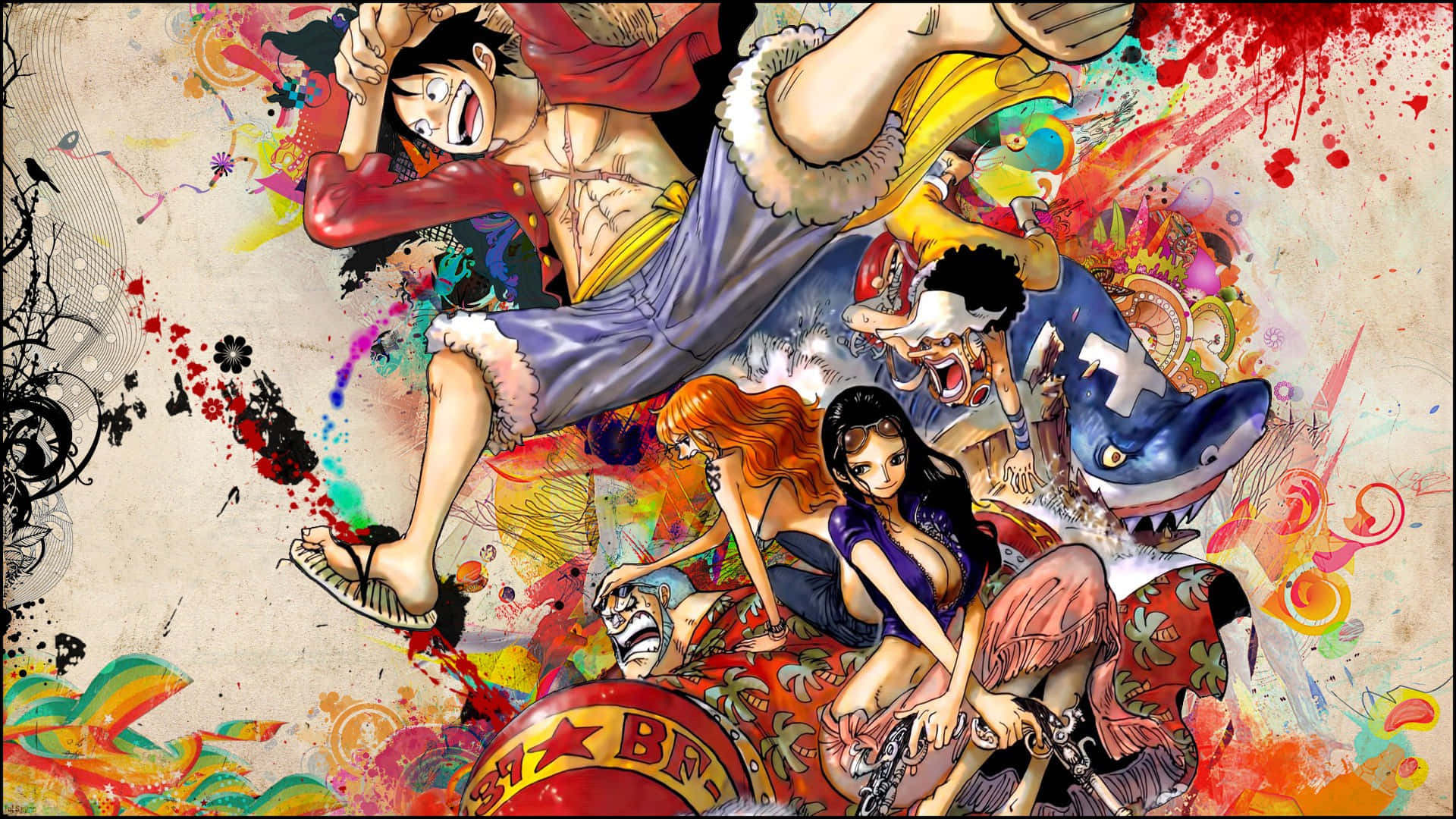 One Piece Anime Colorful Designs Wallpaper