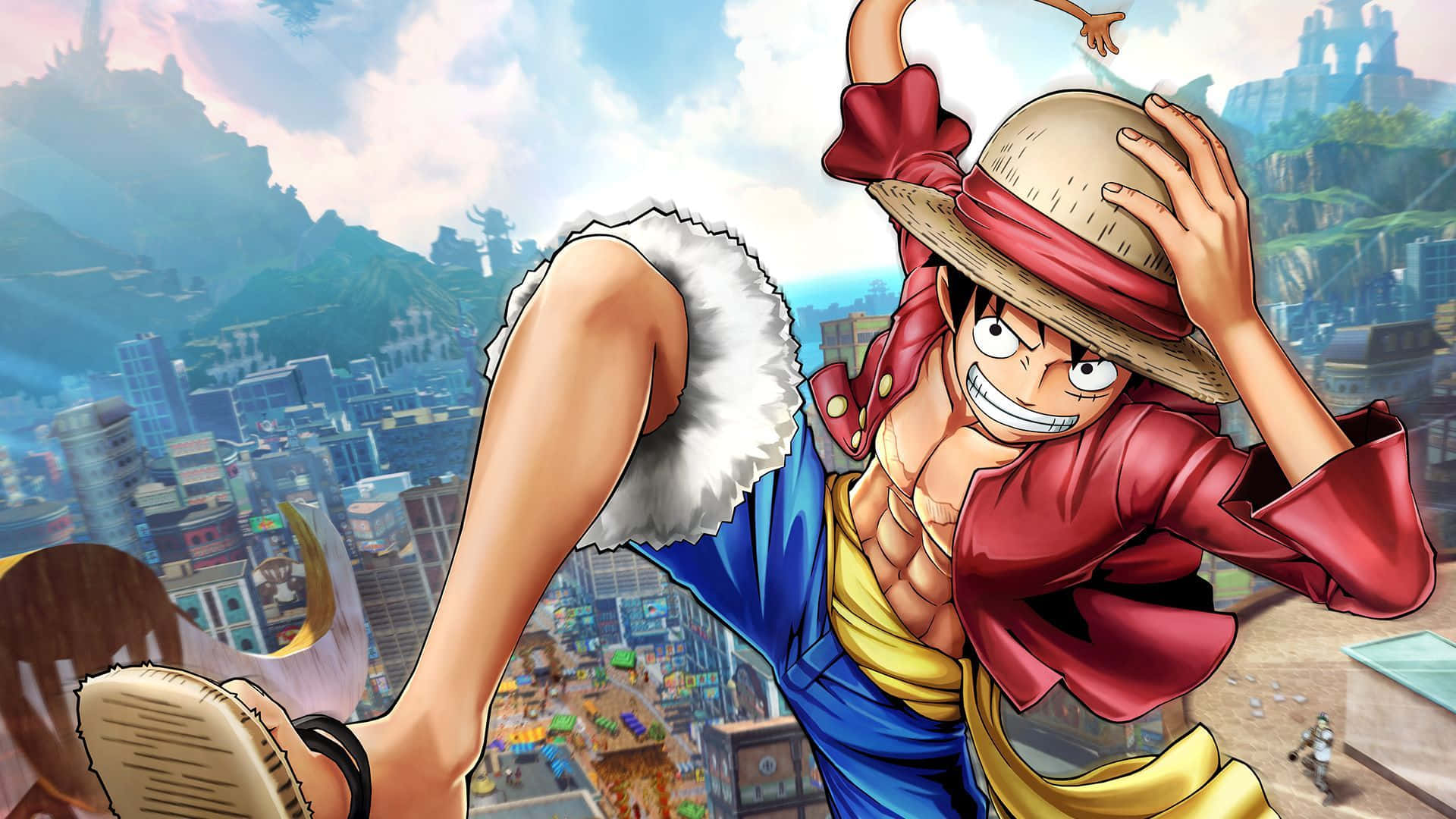 One Piece Anime Jumping From Building Wallpaper